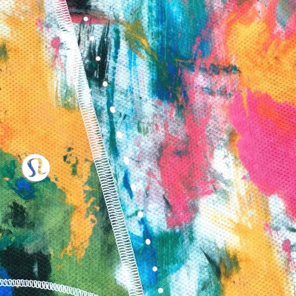 Lululemon Colorful Neon High Neck Running Training Tee No Limits White Multi 12 - Picture 3 of 7